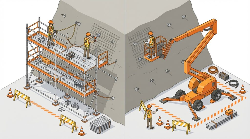 法面 工事 足場 高所作業車