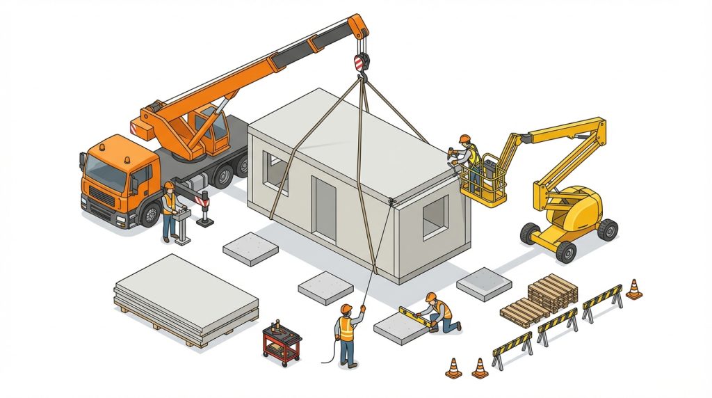 プレハブ 設置 高所作業車