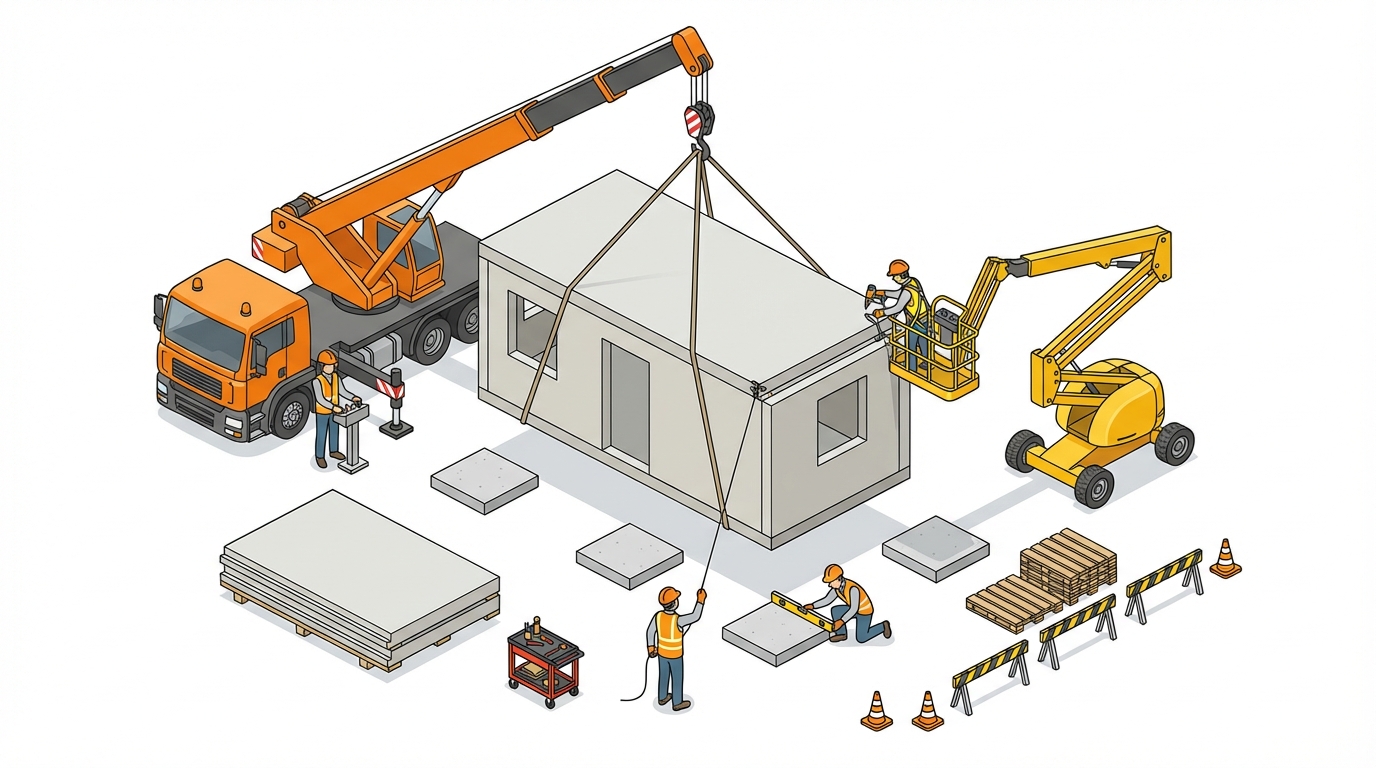 プレハブ 設置 高所作業車