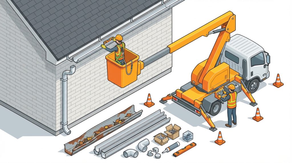 雨樋 架け替え 高所作業車