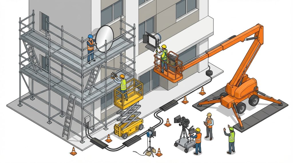 ドラマ 撮影 足場 高所作業車