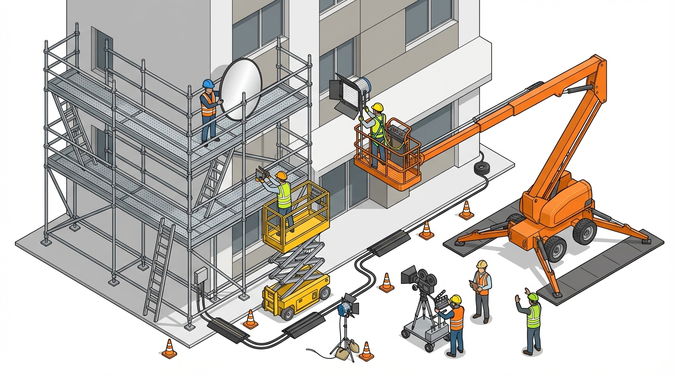 ドラマ 撮影 足場 高所作業車
