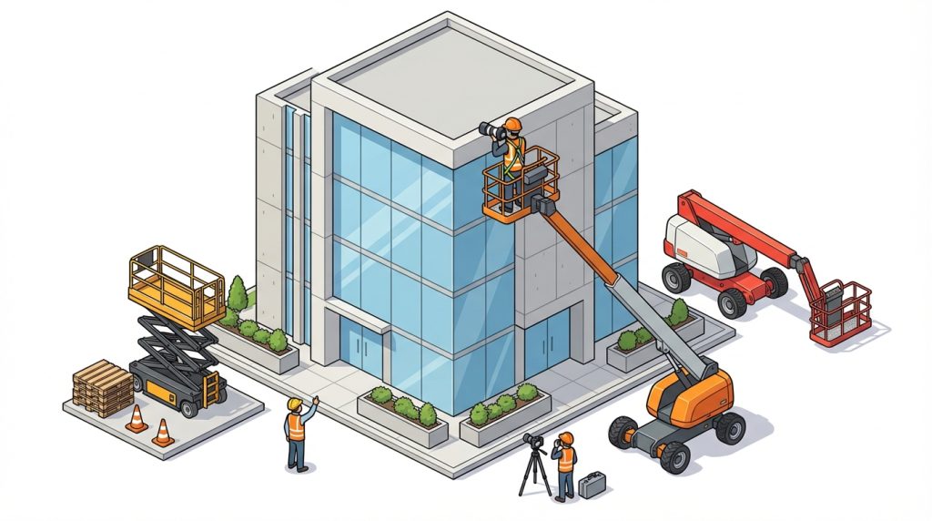 建築 写真 竣工 高所作業車