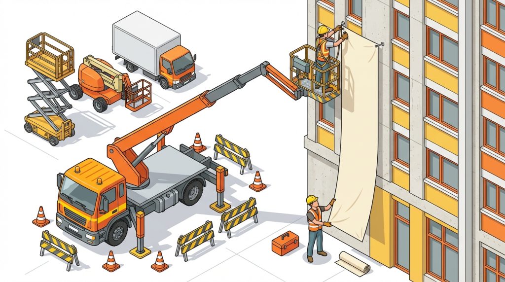 懸垂幕 設置 高所作業車