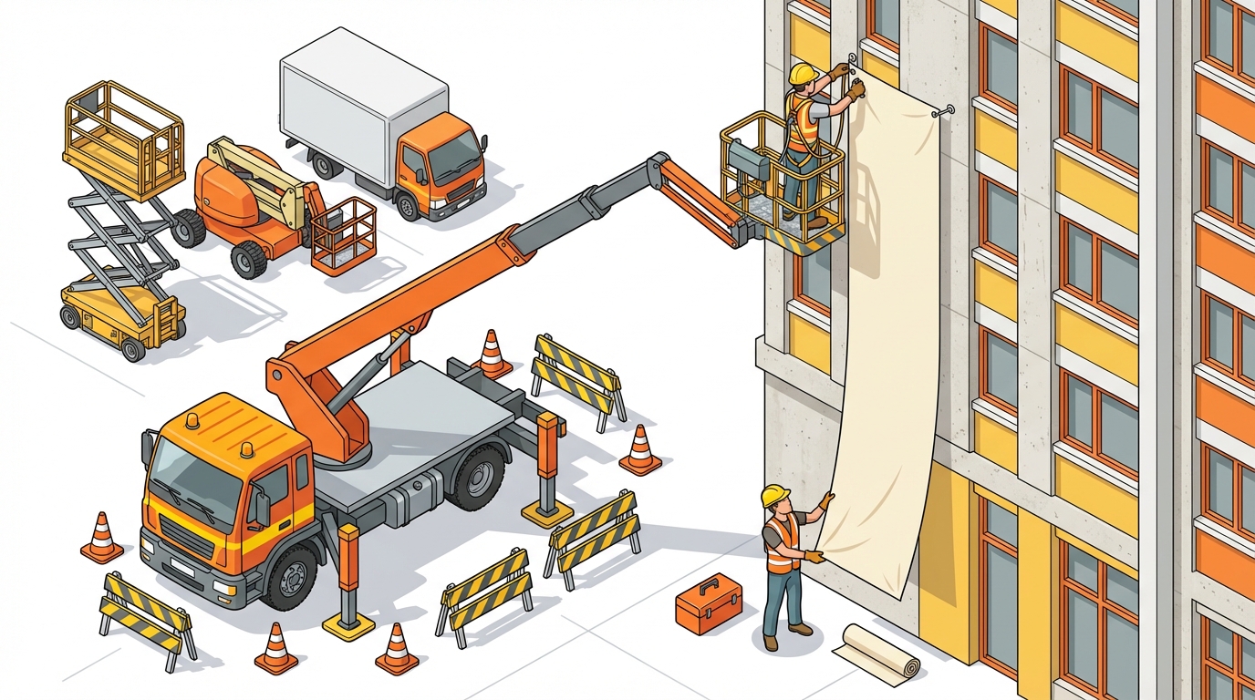 懸垂幕 設置 高所作業車