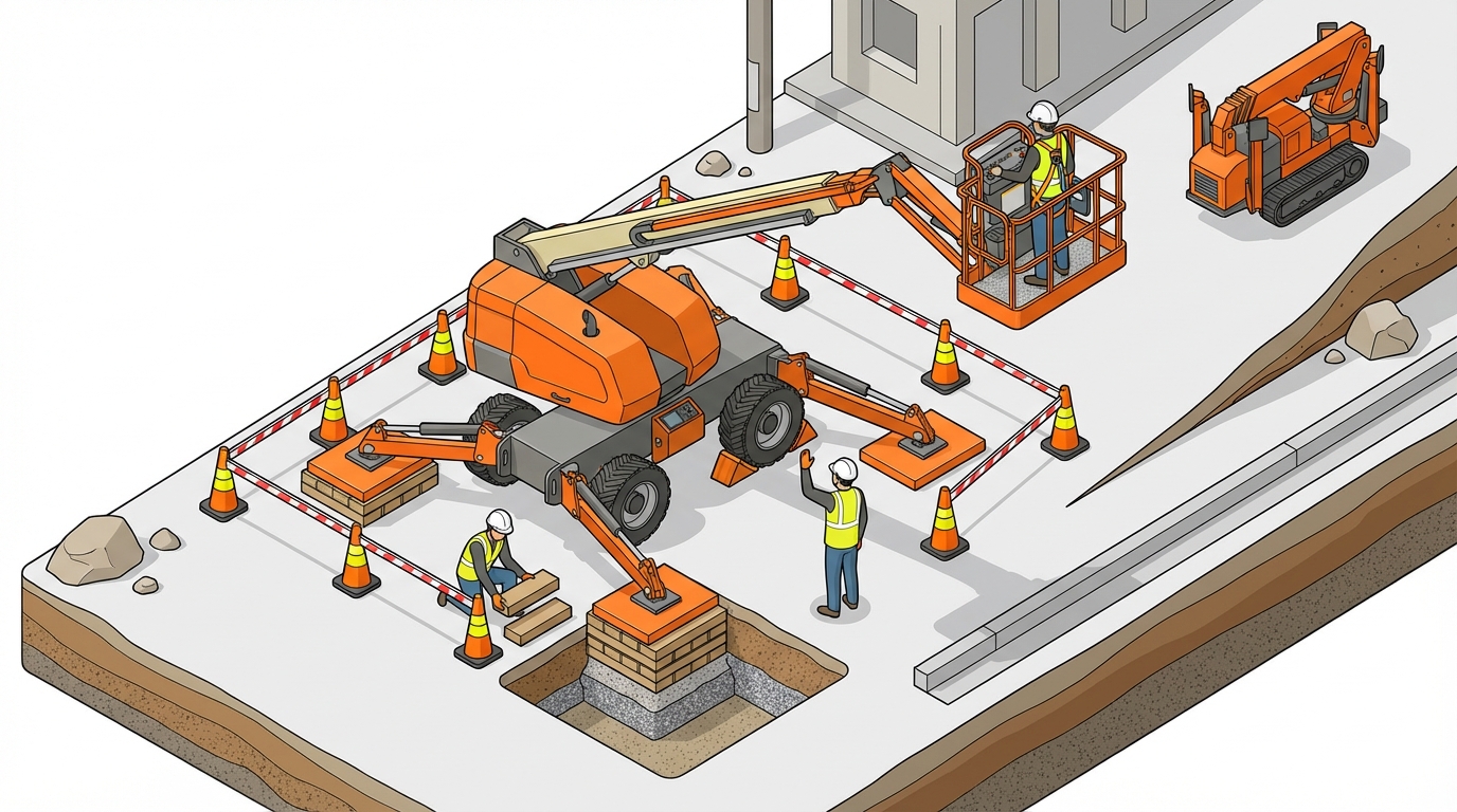 高所作業車 傾斜地
