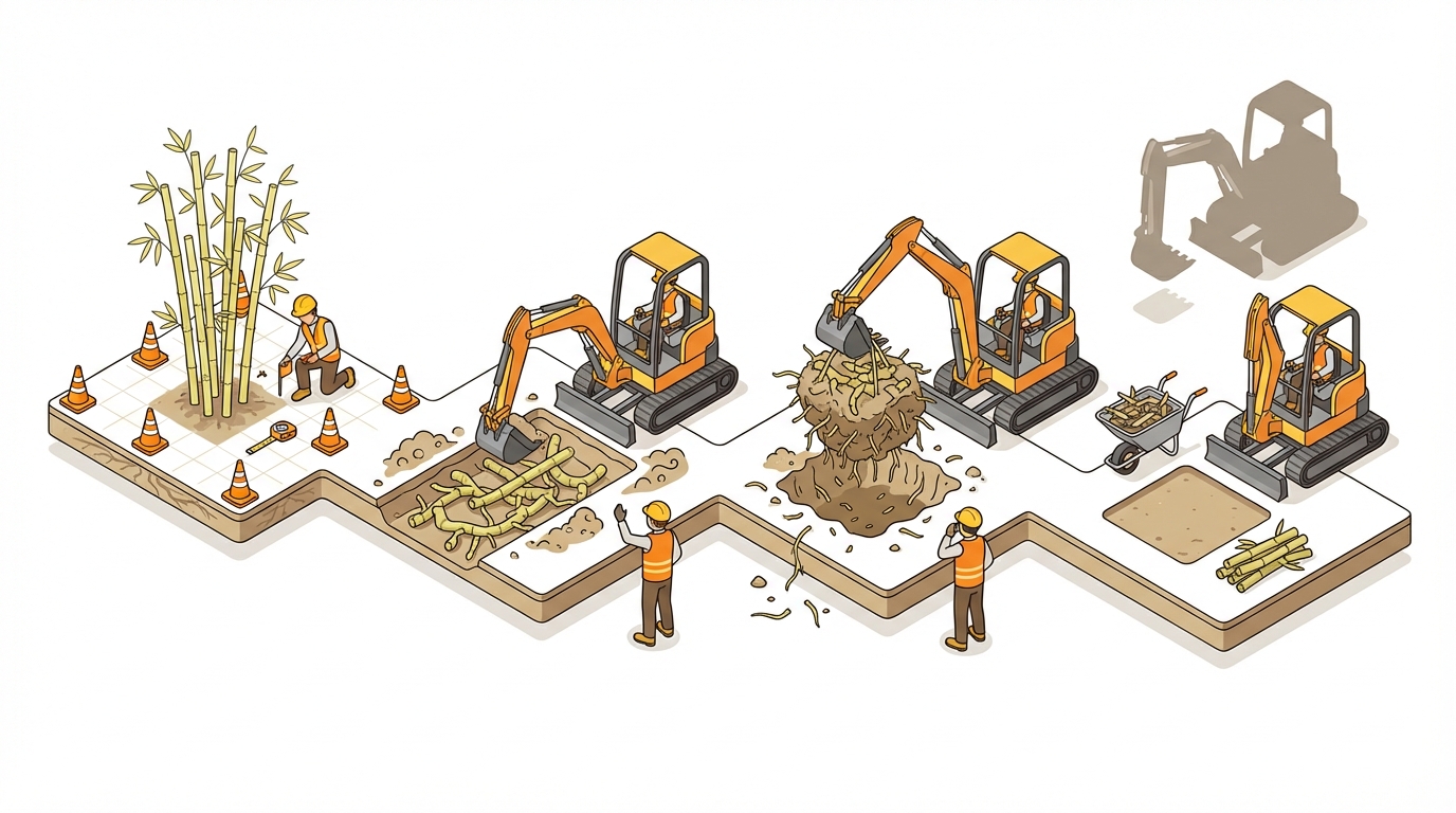 竹の根 駆除 バックホー