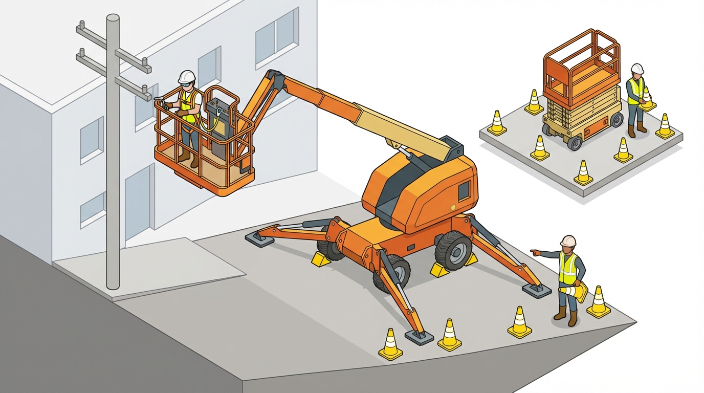 高所作業車 傾斜地