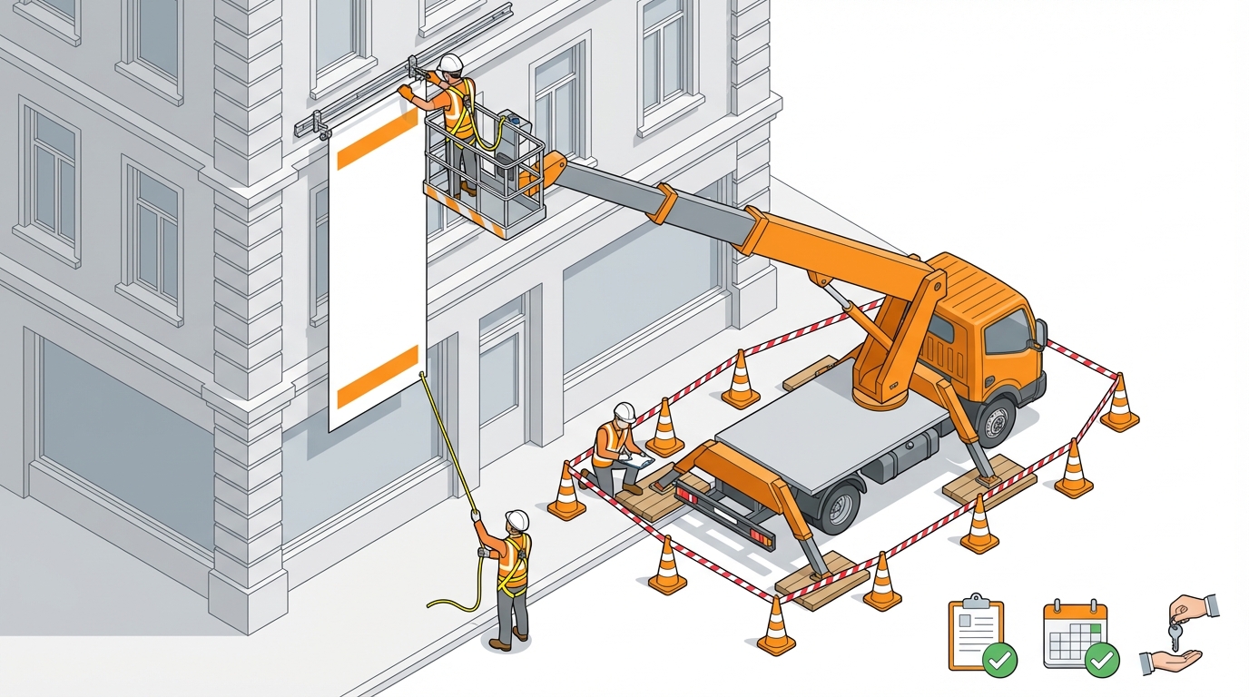 懸垂幕 設置 高所作業車