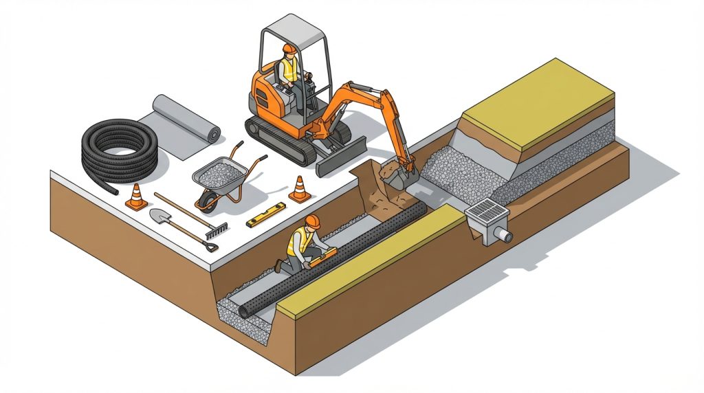暗渠排水 DIY バックホー